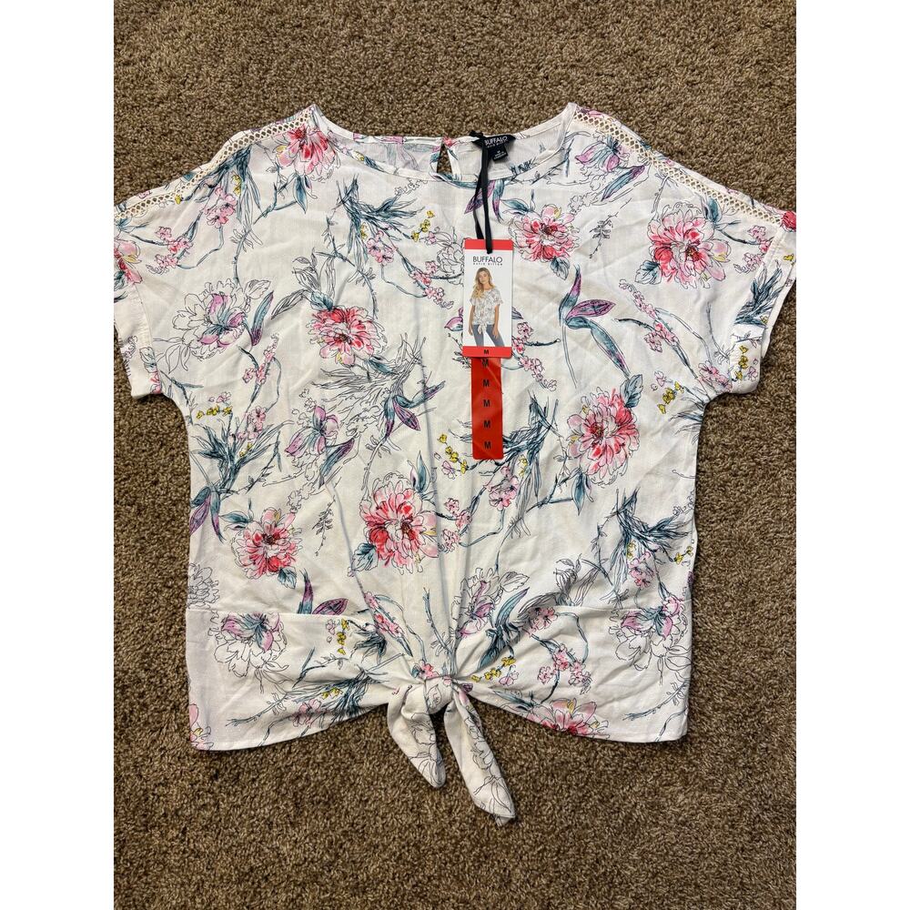 NWT Buffalo David Bitton Blouse Top Floral Print Front Tie Womens Size Medium
